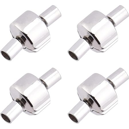 DICOSMETIC 4Pcs Stainless Steel European Style Snap Locking Clip Clasps Cylindrical Leather Cord Clasp European Clasps with Cord Ends Buckle for Jewelry Accessories Findings