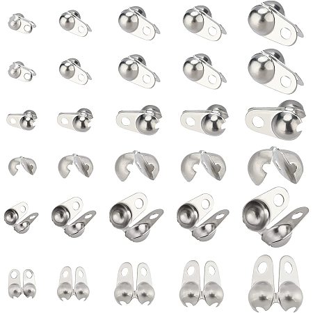 PandaHall Elite 200pcs Beads Tips Knot Covers 304 Stainless Steel Clamshell Crimp Tips Beads 5 Sizes Fold-Over Bead Covers End Cap Beads for DIY Bracelets Necklaces Pendants Jewelry Crafts Making