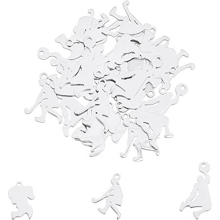 UNICRAFTALE 30pcs 3 Styles Basketball Player Shapes Charms Stainless Steel Sports Pendants Blank Charms Player Stamping Tags for Necklace Jewelry Making, Stainless Steel Color