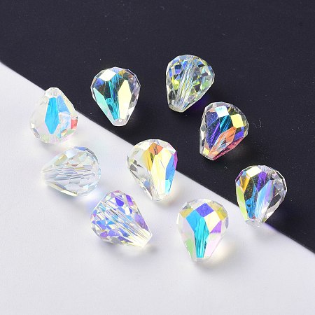 Honeyhandy Imitation Austrian Crystal Beads, Grade AAA, Faceted, Drop, Clear AB, 6x8mm, Hole: 0.7~0.9mm