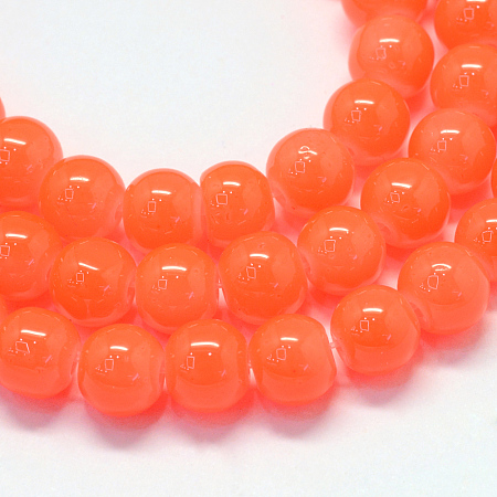 Baking Painted Imitation Jade Glass Round Bead Strands, Coral, 12~12.5mm, Hole: 1.5mm, about 70pcs/strand, 31.8 inch