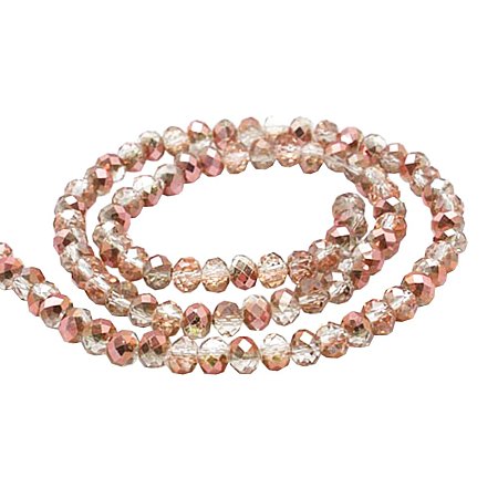 NBEADS 1 Strand Half Copper Plated Faceted Abacus Clear Electroplate Glass Beads Strands with 4x3mm,Hole: 1mm,about 149pcs/strand