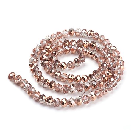 NBEADS 1 Strand Half Copper Plated Faceted Abacus Clear Electroplate Glass Beads Strands With 6x4mm,Hole: 1mm,About 101pcs/strand