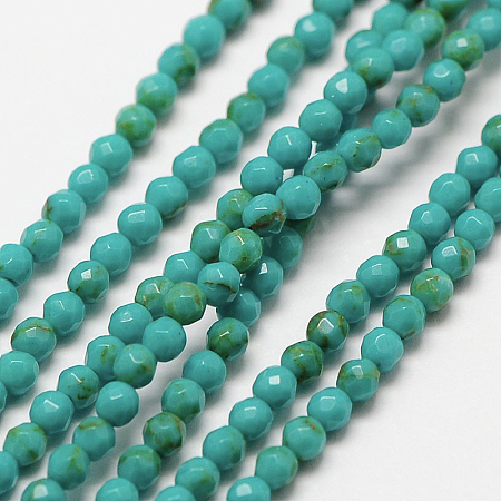 Honeyhandy Imported Natural Turquoise Bead Strands, Faceted Round, 3mm, Hole: 0.8mm, about 128pcs/strand, 15 inch