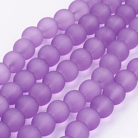 Arricraft Transparent Glass Bead Strands, Frosted, Round, Blue Violet, 10mm, Hole: 1.3~1.6mm, about 80pcs/strand, 31.4 inches