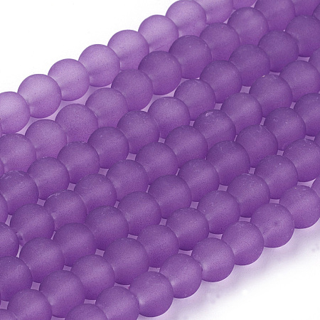 Arricraft Transparent Glass Bead Strands, Frosted, Round, Blue Violet, 6mm, Hole: 1.3~1.6mm, about 140pcs/strand, 31.4 inches