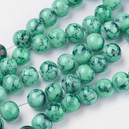 Arricraft Spray Painted Glass Beads Strands, Round, Sea Green, 4mm, Hole: 1.1~1.3mm, about 200pcs/strand, 31.4 inches