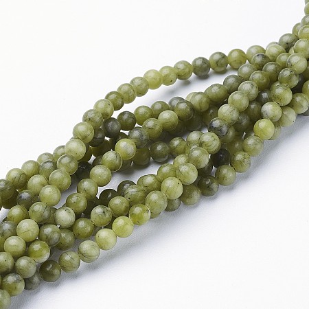 Honeyhandy Natural Taiwan Jade Beads, Round, Olive Drab, 4mm in diameter, hole: 0.8mm, about 15~16 inch/str, about 106pcs/strand