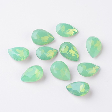 Honeyhandy Faceted Teardrop K9 Glass Rhinestone Cabochons, Grade A, Pointed Back & Back Plated, Palace Green Opal, 10x7x4mm