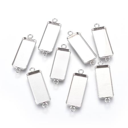 Honeyhandy 304 Stainless Steel Cabochon Connector Settings, Plain Edge Bezel Cups, Rectangle, Stainless Steel Color, Tray: 25x10mm, 34x11x2mm, Hole: 2mm