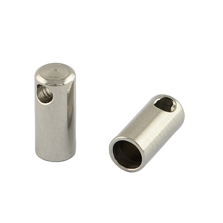 Honeyhandy 201 Stainless Steel Cord Ends, End Caps, Stainless Steel Color, 8.5x4mm, Hole: 2mm, 3.2mm Inner Diameter