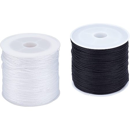 Arricraft 2 Rolls Waxed Polyester Thread Cord, 0.5mm Bracelet Thread Beading String 116 Yards per Roll Spool for Jewelry Making and Macrame Supplies- Black & White