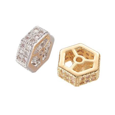 ARRICRAFT Brass Micro Pave Cubic Zirconia Beads for Jewelry Making, Hexagon, Mixed Color, 8x8x3mm, Hole: 0.5mm