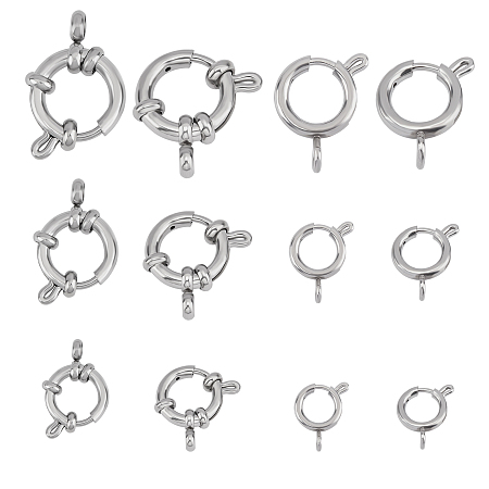 Unicraftale 304 Stainless Steel Smooth Surface Spring Ring Clasps, Stainless Steel Color, 12pcs/box