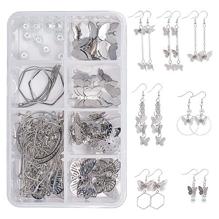 SUNNYCLUE DIY Butterfly Themed Earring Making Kits, include Brass Filigree Pendants & Earring Hooks, 304 Stainless Steel Pendants, Alloy Bar Links, Glass Pearl, Iron Jump Rings & Pin, Mixed Color