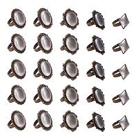 PH PandaHall Ring Blanks Sets, 5 Styles 25pcs Antique Bronze Round Cabochon Rings Settings Finger Ring Components Iron Cabochon Bezel Settings with 25pcs Glass Cabochons for Ring Making