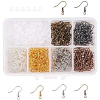 Arricraft 300 pcs 6 Colors Brass Earring Hooks Ear Wires French Fish Hooks with White Plastic Ear Nuts Earring Backs for DIY Earring Jewelry Making