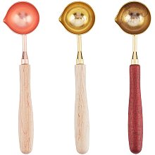 CRASPIRE Wax Melting Spoon Kit 3Pcs Sealing Wax Spoon with Wooden Handle 4.7" Wax Seal Stamp Melting Spoon for Sealing Wax Beads for Wedding Invitations Gift Envelope