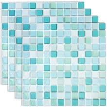 FINGERINSPIRE 4pcs 3D Mosaic Wall Stickers Peel and Stick Fire Retardant 9.3x9.3 Decorative Tile Stickers for Home Decor Kitchen Bathroom (Light Sky Blue)