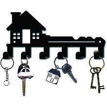 CREATCABIN Metal Key Holder Black Key Hooks Wall Mount Hanger Decor Iron Hanging Organizer Rock Decorative with 6 Hooks House Pattern for Front Door Entryway Cabinet Hat Towel 10.6 x 5 x 1.5 inches