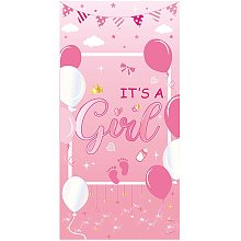 FINGERINSPIRE 71x35 inch Pink It's A Girl Banner with Hanging Rope Large Birthday Baby Shower Party Supplies Rectangle Polyester Hanging Sign with Footprints Pattern for Outdoor & Indoor Decor