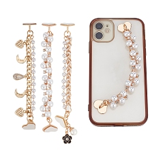 WADORN 3Pcs 3 Style Pearl Plastic Beads Charms Link Chain Phone Case Double Chain Strap Set, Anti-Slip Phone Finger Strap, Phone Grip Holder for DIY Phone Case Decoration, Golden, 14.4~15.3x0.7cm, 1pc/style