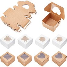 NBEADS 36 Pcs 4 Styles Square Kraft Paper Boxes with Window, Bakery Candy Boxes Gift Packaging Container with Square/Heart/Flower/Star Shape Window for Weddings Birthdays Jewelry Packing, 4x4x2.6