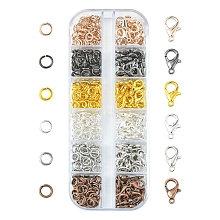 Honeyhandy 120Pcs 6 Color Zinc Alloy Lobster Claw Clasps, with 246Pcs Brass Jump Rings, Mixed Color, 12x6mm, Hole: 1.2mm