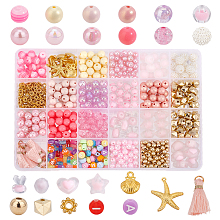 PandaHall Elite DIY Jewelry Making Finding Kit, Including Brass Starfish & Alloy Shell & Nylon Tassel Pendants, Alloy & Plastic & Acrylic Beads, Flower & Round & Polyhedron & Heart & Rabbit & Letter, Mixed Color, 741Pcs/box