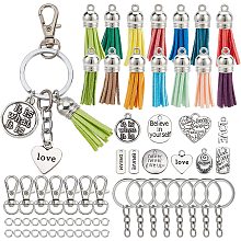 SUNNYCLUE 180Pcs DIY 20 Sets Keychain Tassels Bulk Inspirational Charms Key Chain Making Kit Faux Suede Tassel Inspiration Charms for Jewelry Making Lobster Claw Clasps Large Split Key Ring Supplies