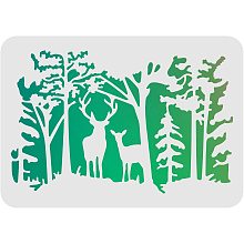 FINGERINSPIRE Deer Forest Stencils Decoration Template 11.6x8.3 inch Plastic Forest Deer Drawing Painting Stencils Rectangle Reusable Stencils for Painting on Wood Walls Fabric Airbrush