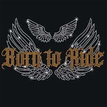 NBEADS Born to Ride Wing Rhinestone Iron on Hotfix, Heat Transfer Decal Bling Rhinestone Sticker Heat Transfer Patch Clothing Repair Applique for T-Shirt Clothing Pants Bags