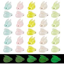 AHANDMAKER 50Pcs Miniature Luminous Rabbit Figurines, Glow in The Dark Bunny Ornaments for Fairy Garden Decor, Rabbit Resin Display Miniature Micro Landscape Decor for Christmas Birthday Wedding Gift