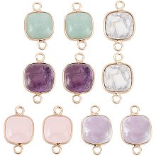 SUPERFINDINGS 10pcs 5 Style Natural Stone Square Gemstone Links Connectors Amethyst Crystal Gemstone Links with Gold Brass Edge Wrapped for Jewelry Making