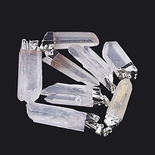 Honeyhandy Natural Quartz Crystal Pointed Pendants, with Iron Findings, Plated Platinum, Nuggets, 38~60x14~20x9~13mm, Hole: 7x3mm