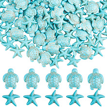 SUNNYCLUE 200Pcs Dyed Synthetic Turquoise and Howlite Beads, Turtle & Starfish, 15.5~18.5x13.5~15x5.5~8mm, Hole: 1~1.5mm