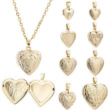 BENECREAT 8Pcs 8 Style Golden Photo Heart Frame Pendants 18K Gold Plated Locket Pendants for DIY Necklaces Jewelry Making