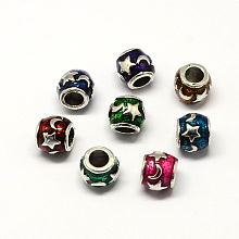 Honeyhandy Alloy Enamel Rondelle Large Hole European Beads, Antique Silver, Mixed Color, 11x9.5mm, Hole: 5mm