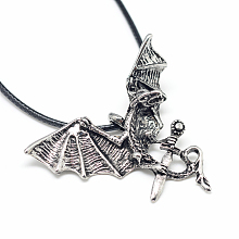 Honeyhandy Alloy Pendant Necklaces, with Waxed Cord and Iron End Chains, Dragon, Antique Silver, 17.3 inch(44cm)