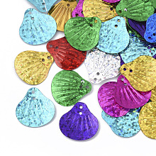 Honeyhandy Ornament Accessories, PVC Plastic Paillette/Sequins Beads, Double Face Laser Bright Flake, Scallop Shell Shape, Mixed Color, 19.5x18.5x1mm, Hole: 1.4mm, about 260pcs/bag