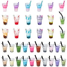 NBEADS 4 Styles Resin Bottle Pendant,38 Pcs Drink Cup Beads, Imitation Bubble Tea & Ice Cream Cups & Cup with Drinking Straw & Juice Glass Cups for Earrings Jewelry Making Key Chain Dangles