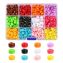 480Pcs 12 Colors Opaque Acrylic European Beads, Large Hole Beads, Barrel, Mixed Color, 9x6mm, Hole: 4mm, 40pcs/color