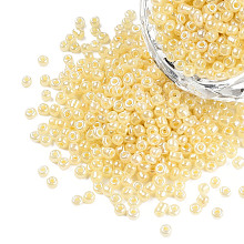 Honeyhandy Glass Seed Beads, Ceylon, Round, Lemon Chiffon, 2mm, Hole: 1mm, about 30000pcs/pound