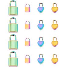 Arricraft 16 Pcs Rainbow Color Lock and Heart Pendant, 201&304 Stainless Steel Pendant Charms Bulk for DIY Dangle Earring Bracelets Jewelry Making Crafting