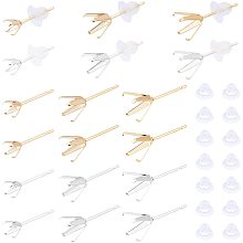 UNICRAFTALE 48pcs 2 Colors 6 Styles Stainless Steel Prong Earring Settings Post Stud Earrings Components with 48pcs Plastic Ear Nuts Rhinestone Stud Earrings for DIY Earring Jewelry Making 0.8mm Pin