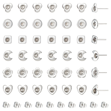 Unicraftale 84Pcs 6 Style 201 Stainless Steel Stud Earring Findings, Earring Settings, with 304 Stainless Steel Pins and 84Pcs 201 Stainless Steel Ear Nuts, Stainless Steel Color, 6~8x6~8mm, Pin: 11x0.7~0.8mm, Tray: 2.7~3.5mm, 14Pcs/style