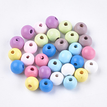 Honeyhandy Dyed Natural Beech Wood Beads, Round, Mixed Color, 10x9mm, Hole: 2~2.5mm, about 1600pcs/500g