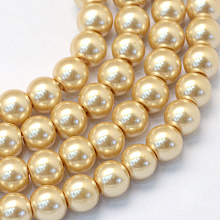 Baking Painted Pearlized Glass Pearl Round Bead Strands, BurlyWood, 6~7mm, Hole: 1mm; about 145pcs/strand, 31.4 inches