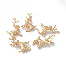 Honeyhandy Brass Pendants, Real 18K Gold Plated, Christmas Reindeer/Stag, 19x16x8mm, Hole: 1mm