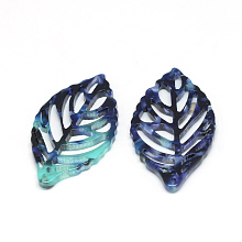 Honeyhandy Cellulose Acetate(Resin) Pendants, Leaf, Slate Blue, 38.5x22x2.5mm, Hole: 1.5mm